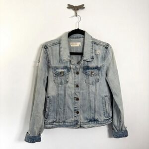 Pistola Distressed Light Wash Denim Trucker Jacket Large